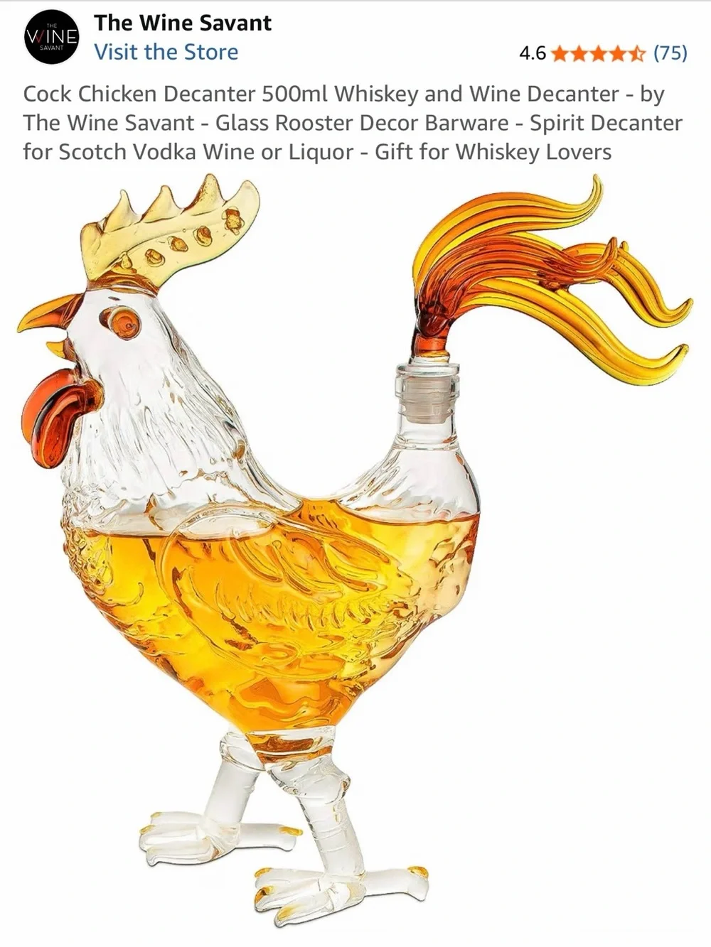 Rooster Whiskey Decanter by — Orange and White Glass